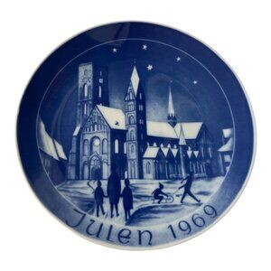 Vintage Ribe Domkirke Denmark 1969 Blue Plate 8 Inch Church Scene